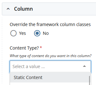 select static content component