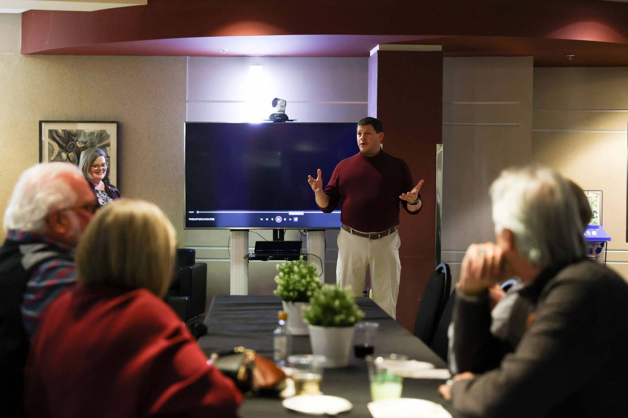 Music Professor John Ginocchio speaking to the Fine Arts Roundup attendees
