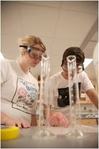 Students in a lab with graduated cylinders