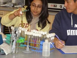 Students in a lab with test tubes