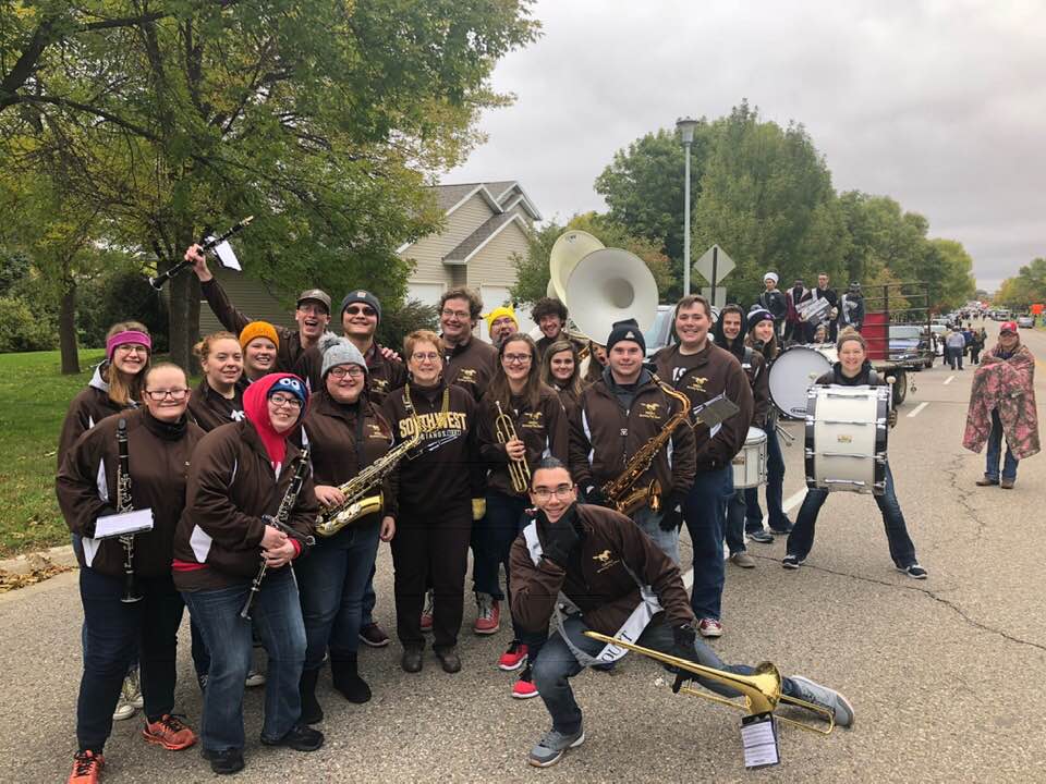 pep band with President Gores at the 2018 Homecoming parade