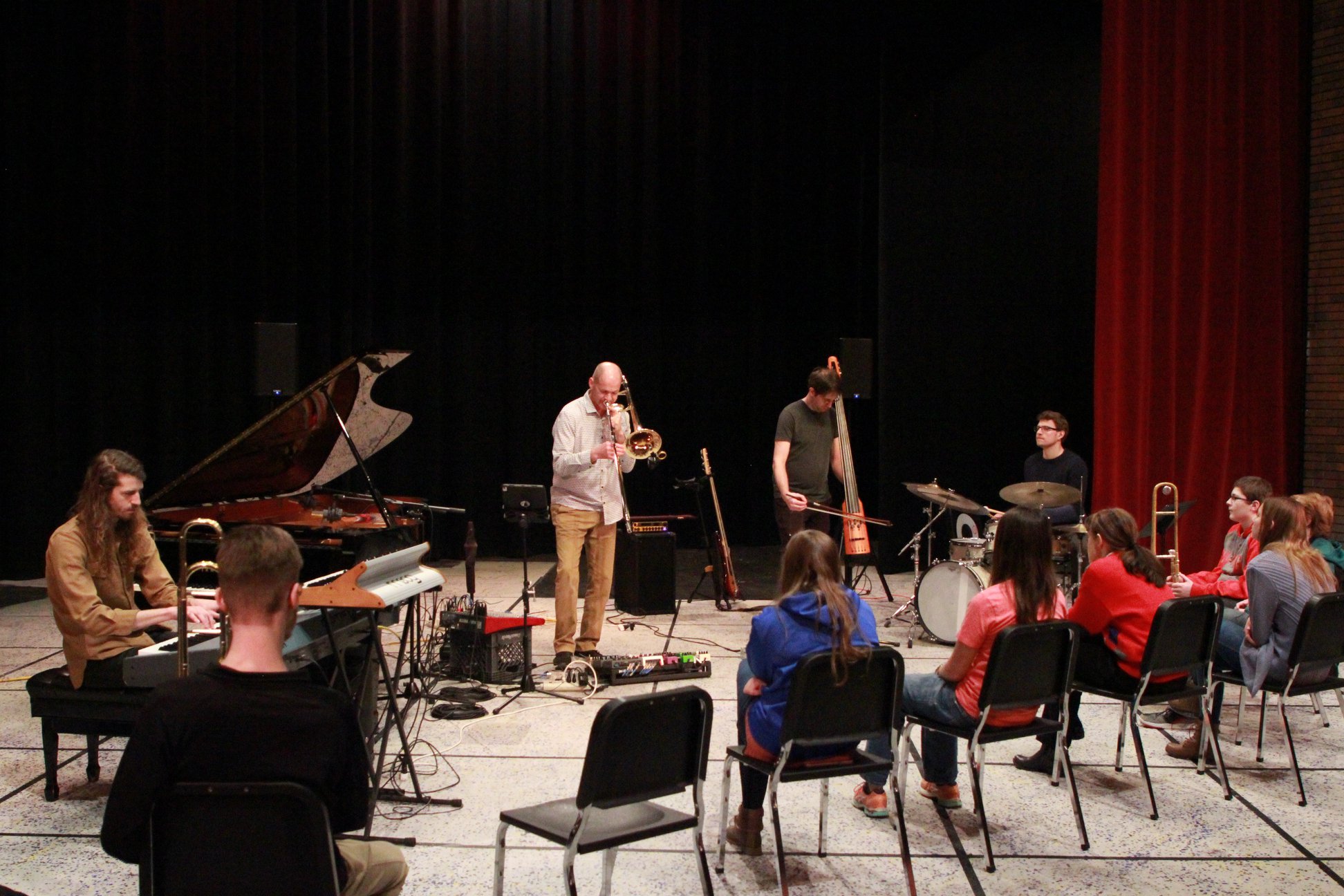 Mark Hetzler and Mr. Chair performing and working with students during Brassapalooza