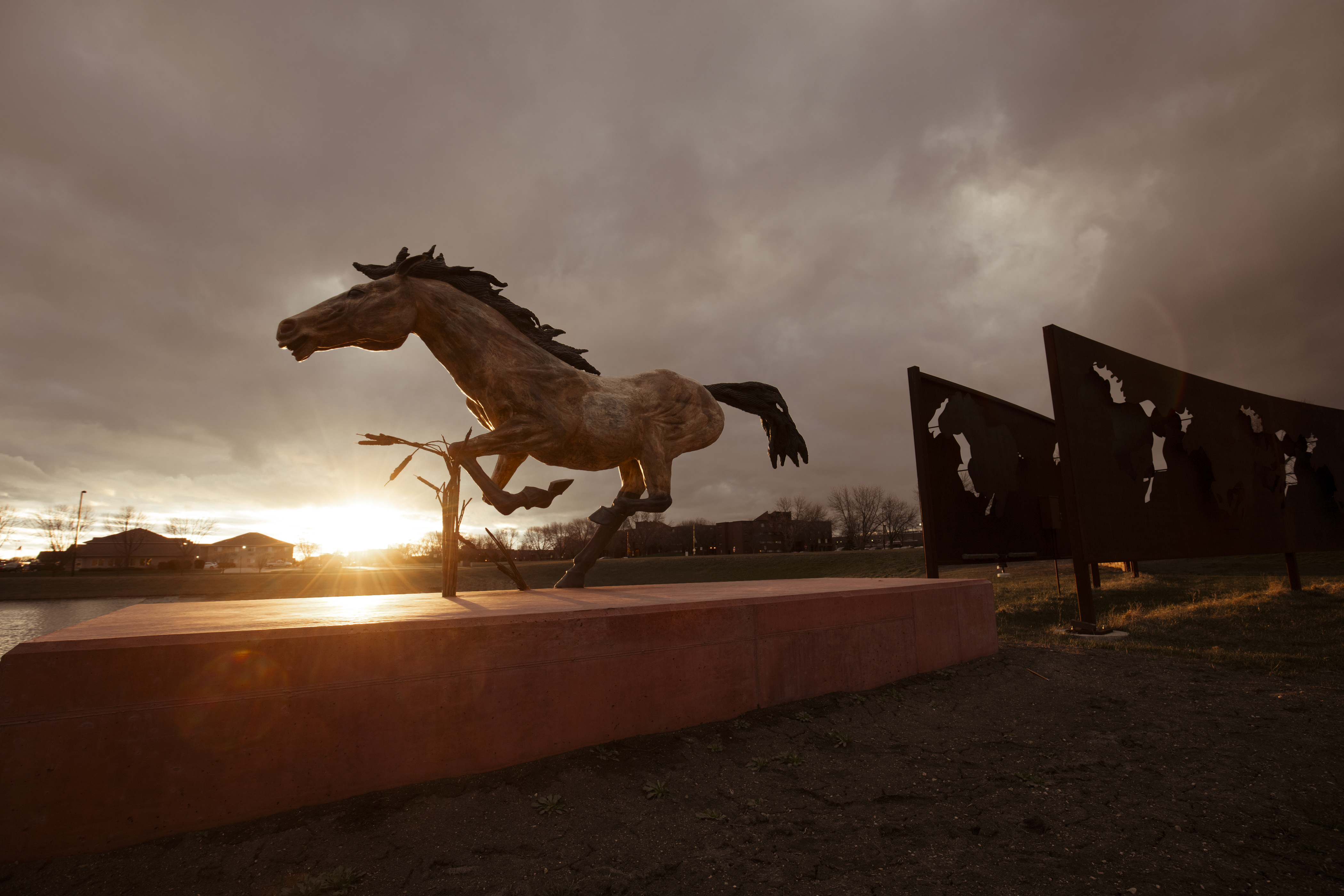 Mustang Statue at the SMSU Entrance Sign