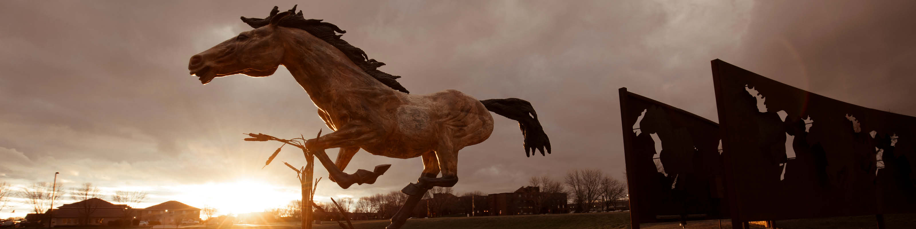 Mustang Statue at the SMSU Entrance Sign