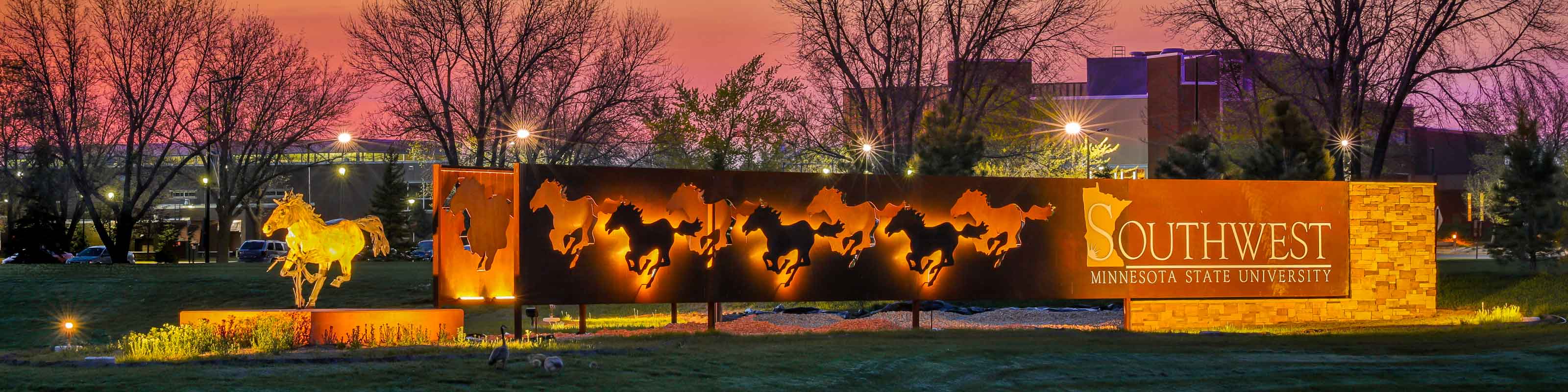 SMSU Entrance Sign at Sunset