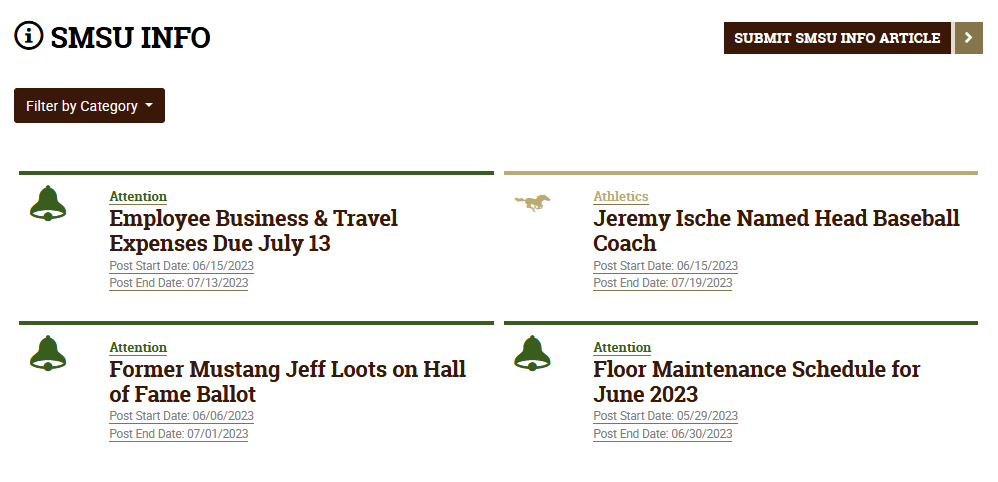 A screenshot of SMSU Info posts on SMSU Today