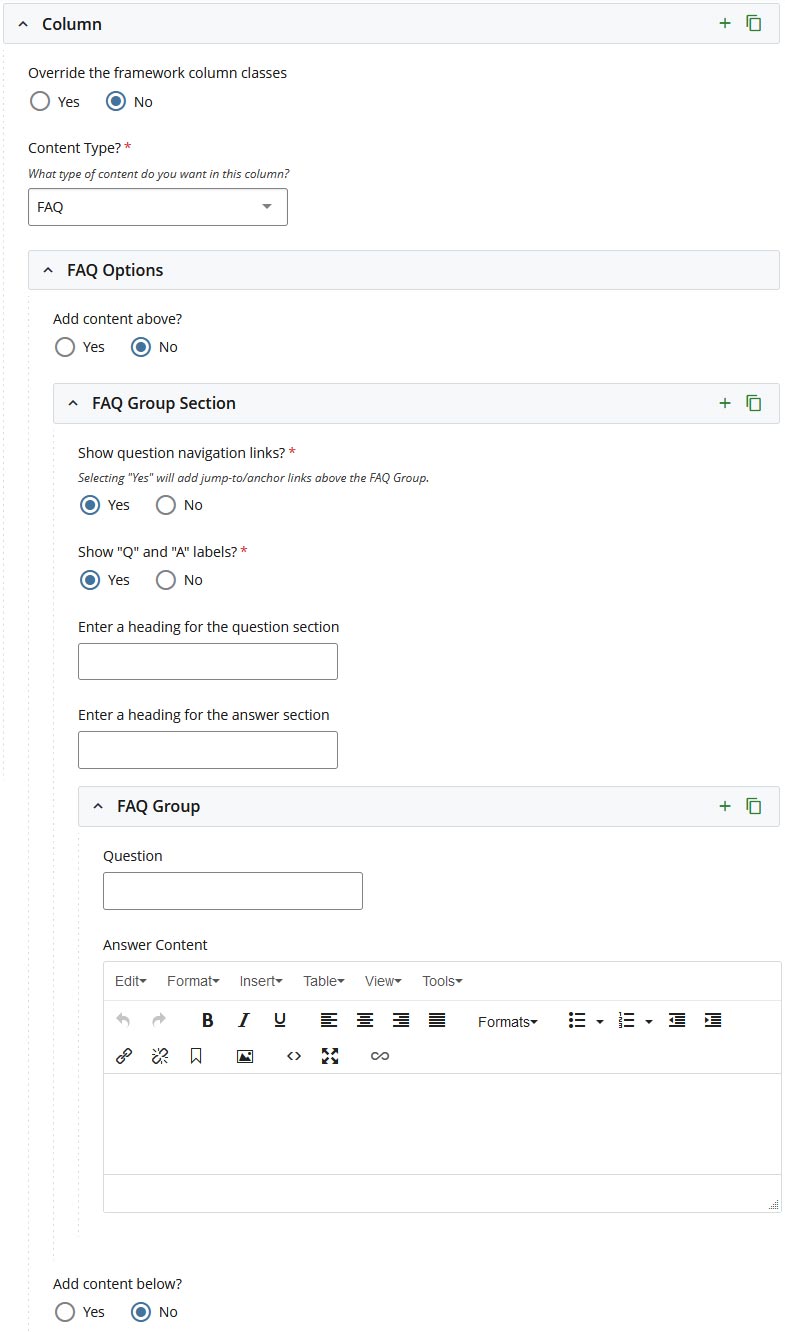 frequently asked questions component