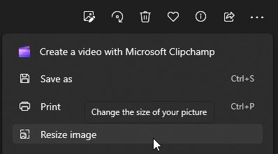 resize image menu option