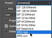 Select Preset JPG High