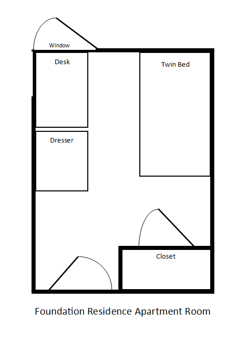 Apartment Room - dimensions are approx. 8’ x 10.5’ (Dimensions do not include entryway into room)