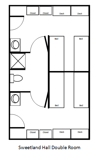 Double Room - dimensions are approx. 11' x 13' (dimensions do not include entry or bath areas)