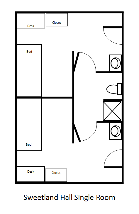 Single Room - dimensions are approx.  8' 3" x 13' (dimensions do not include entry or bath areas)