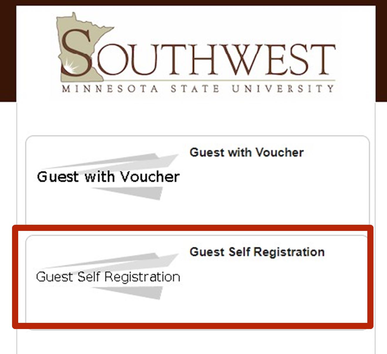A screenshot of a Web page showing the guest self registration. 