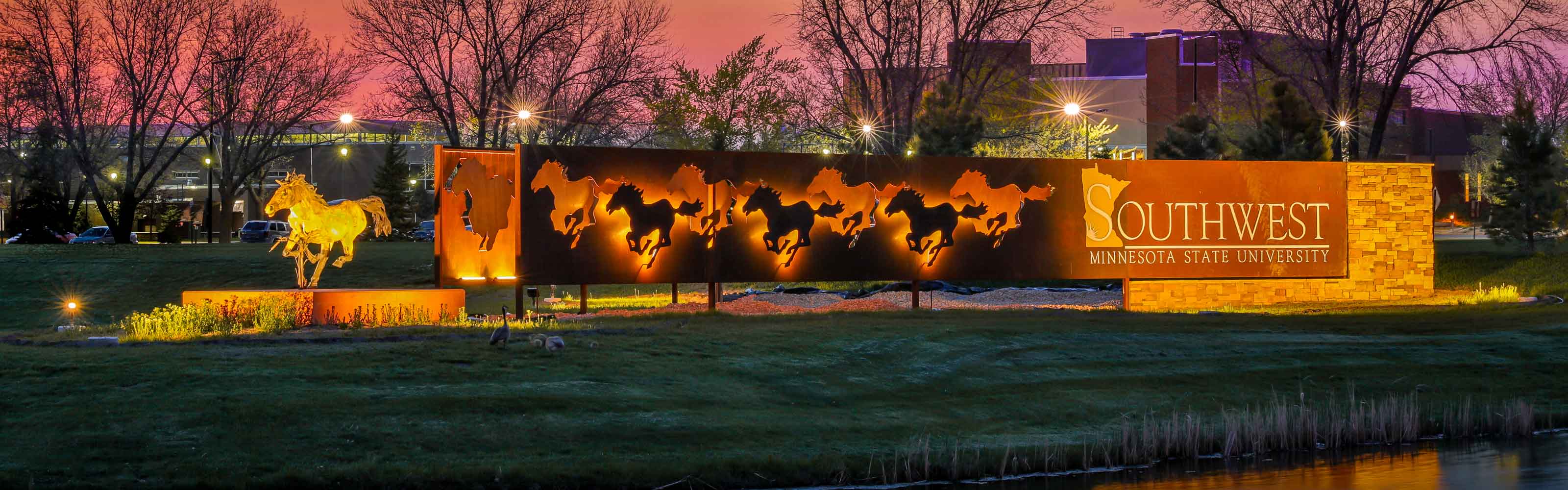 SMSU Entrance Sign at Sunset