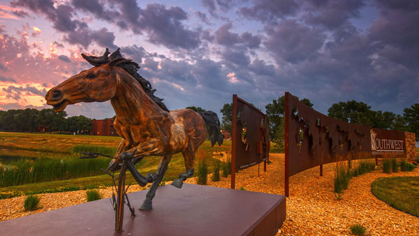 SMSU Entrance Sign at Sunset