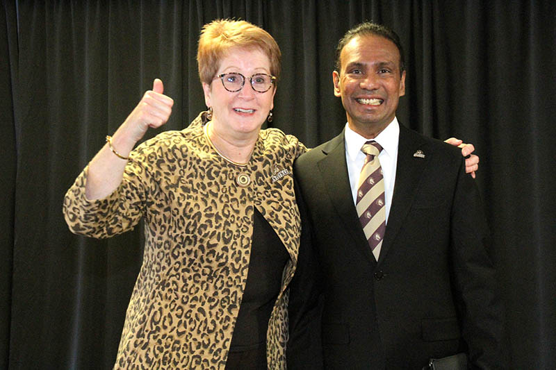 President Connie J. Gores, left, and President-designate Kumara Jayasuriya